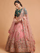 Load image into Gallery viewer, Lovely Peach Mirror work Soft Net Party Wear Lehenga Choli ClothsVilla
