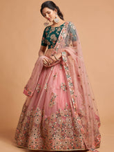 Load image into Gallery viewer, Lovely Peach Mirror work Soft Net Party Wear Lehenga Choli ClothsVilla