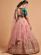 Load image into Gallery viewer, Lovely Peach Mirror work Soft Net Party Wear Lehenga Choli ClothsVilla