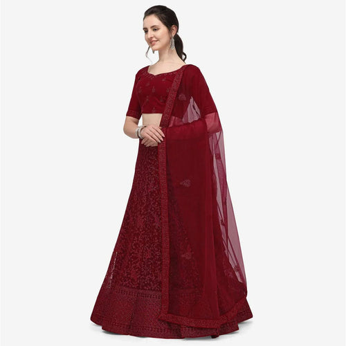 Dark Red Color Lehenga Choli with Heavy Embroidery Work ClothsVilla