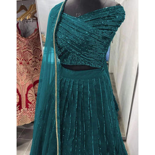 Designer Blue Lehenga with Heavy Embroidery Sequence Work and Net Dupatta ClothsVilla