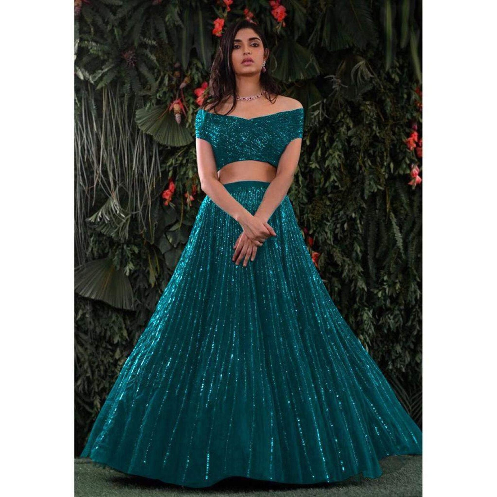 Designer Blue Lehenga with Heavy Embroidery Sequence Work and Net Dupatta ClothsVilla