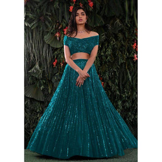 Designer Blue Lehenga with Heavy Embroidery Sequence Work and Net Dupatta ClothsVilla