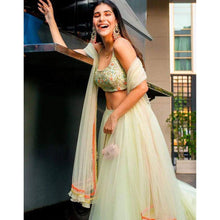 Load image into Gallery viewer, Designer Classy Mint Green Resham Soft Net Lehenga Choli with Embroidery Blouse ClothsVilla