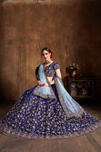 Load image into Gallery viewer, Graceful Navy Blue Zari Work Banglory Silk Bridal Lehenga Choli ClothsVilla