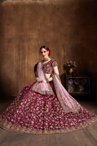 Delightful Maroon Zari Work Banglory Silk Bridal Lehenga Choli ClothsVilla