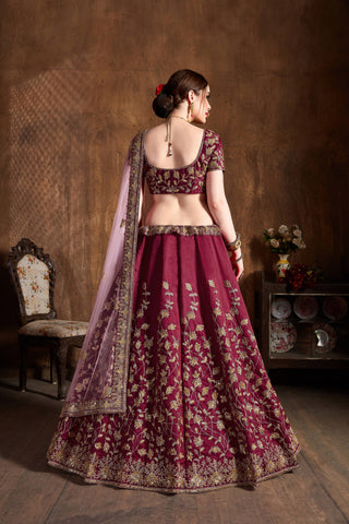 Delightful Maroon Zari Work Banglory Silk Bridal Lehenga Choli ClothsVilla