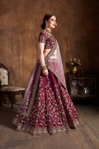 Delightful Maroon Zari Work Banglory Silk Bridal Lehenga Choli ClothsVilla