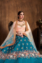 Load image into Gallery viewer, Stunning Teal Blue Thread Work Raw Silk Bridal Lehenga Choli ClothsVilla