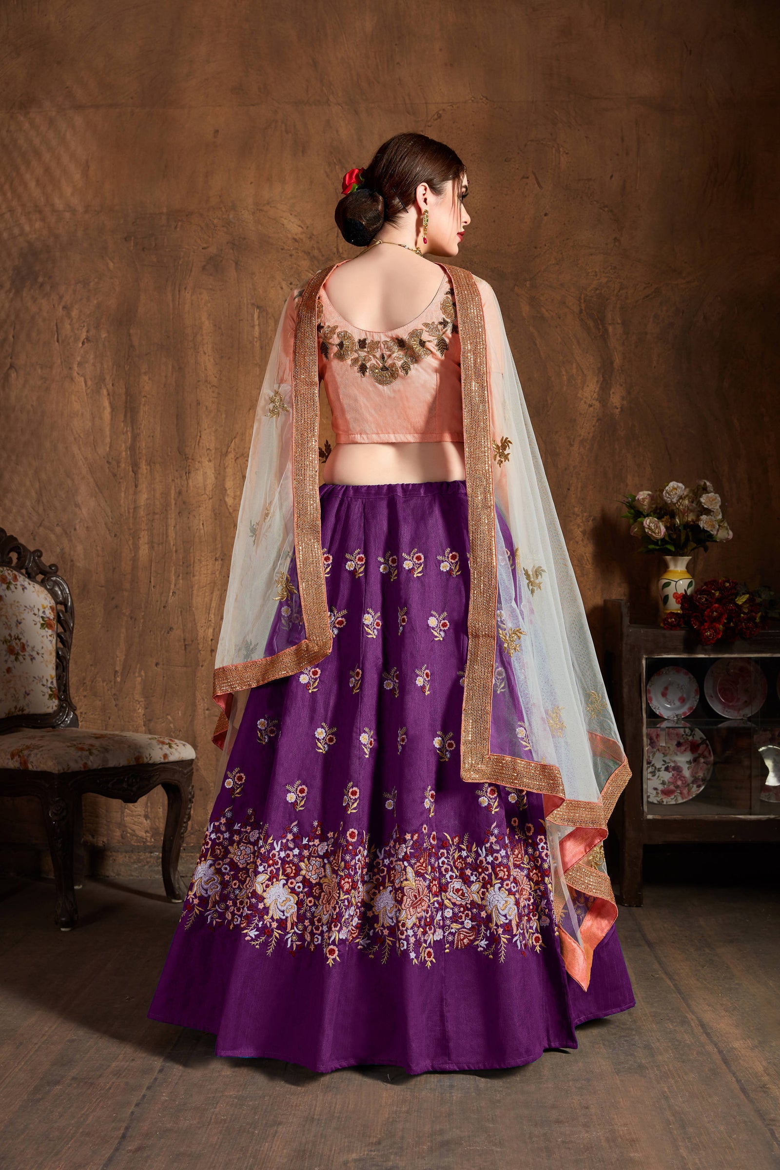 Marvelous Purple Thread Work Raw Silk Bridal Lehenga Choli ClothsVilla