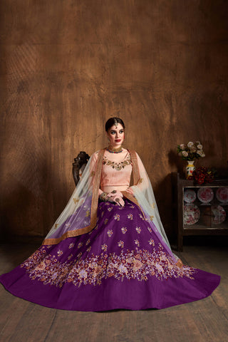 Marvelous Purple Thread Work Raw Silk Bridal Lehenga Choli ClothsVilla