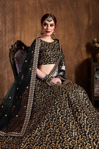Desirable Black Sequins Raw Silk Bridal Lehenga Choli ClothsVilla