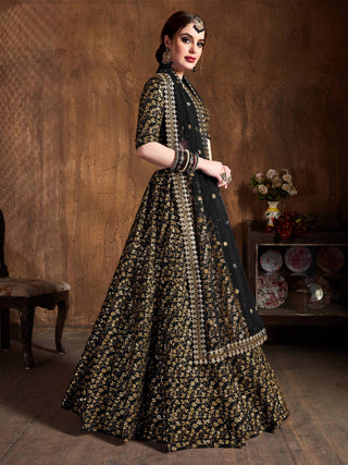 Desirable Black Sequins Raw Silk Bridal Lehenga Choli ClothsVilla
