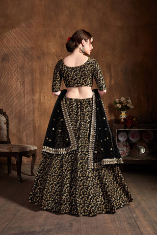 Desirable Black Sequins Raw Silk Bridal Lehenga Choli ClothsVilla