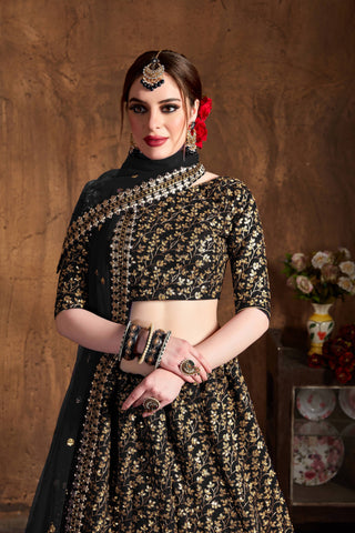 Desirable Black Sequins Raw Silk Bridal Lehenga Choli ClothsVilla