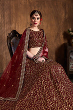 Load image into Gallery viewer, Breathtaking Maroon Sequins Raw Silk Bridal Lehenga Choli ClothsVilla