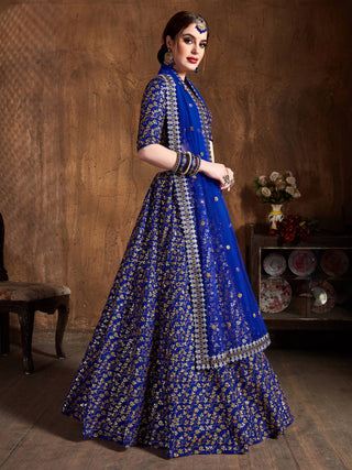 Intricate Royal Blue Sequins Raw Silk Bridal Lehenga Choli ClothsVilla