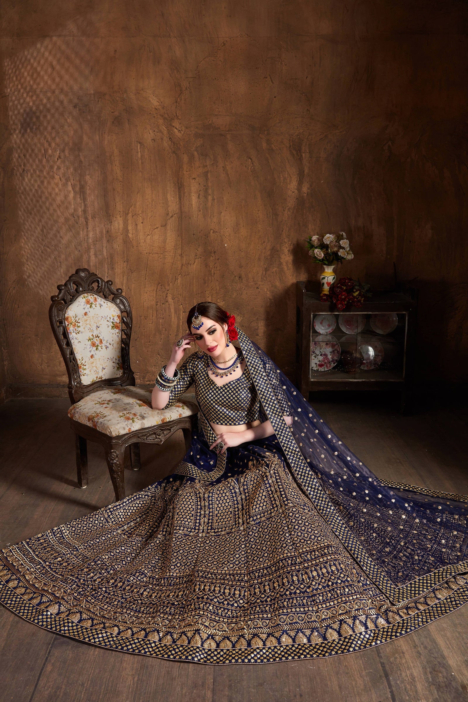 Demanding Navy Blue Sequins Raw Silk Wedding Lehenga Choli ClothsVilla