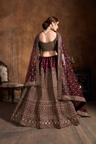 Desirable Maroon Sequins Raw Silk Wedding Lehenga Choli ClothsVilla