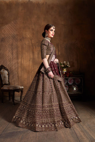 Desirable Maroon Sequins Raw Silk Wedding Lehenga Choli ClothsVilla