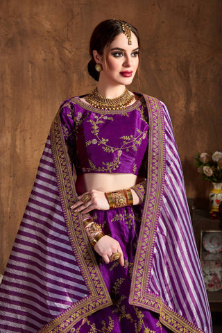 Stunning Purple Thread Embroidery Mulberry Silk Wedding Lehenga Choli ClothsVilla
