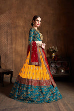 Load image into Gallery viewer, Gleaming Teal Green-Yellow Embroidery Banarasi Silk Wedding Lehenga Choli ClothsVilla