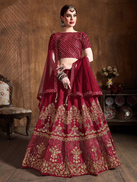 Mesmeric Red Sequins Art Silk Wedding Lehenga Choli ClothsVilla Main image
