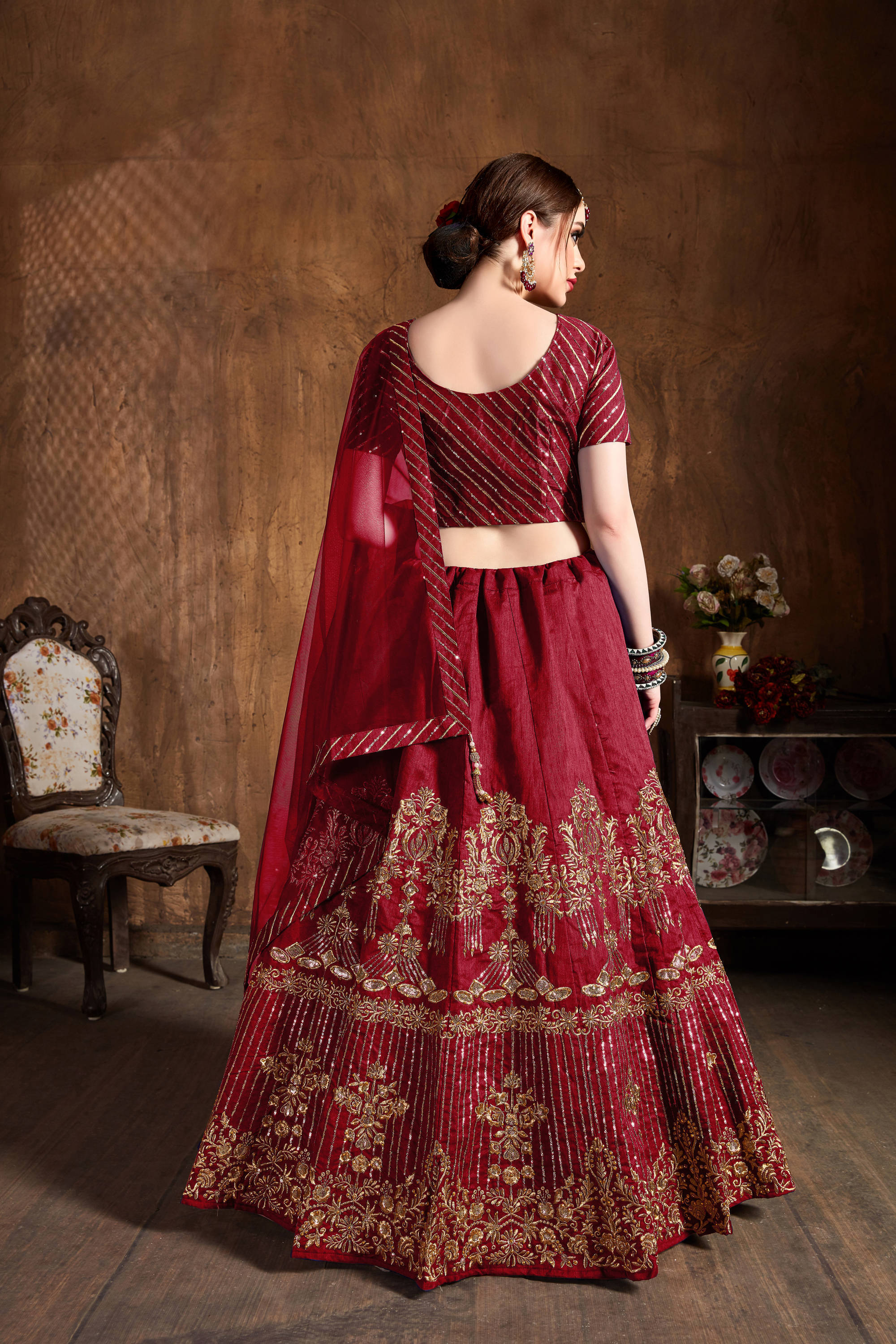 Mesmeric Red Sequins Art Silk Wedding Lehenga Choli Secondary image