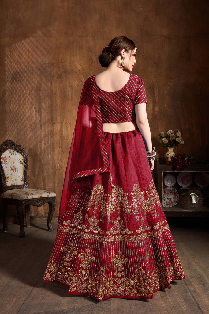 Mesmeric Red Sequins Art Silk Wedding Lehenga Choli ClothsVilla