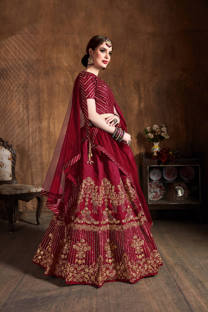 Mesmeric Red Sequins Art Silk Wedding Lehenga Choli ClothsVilla