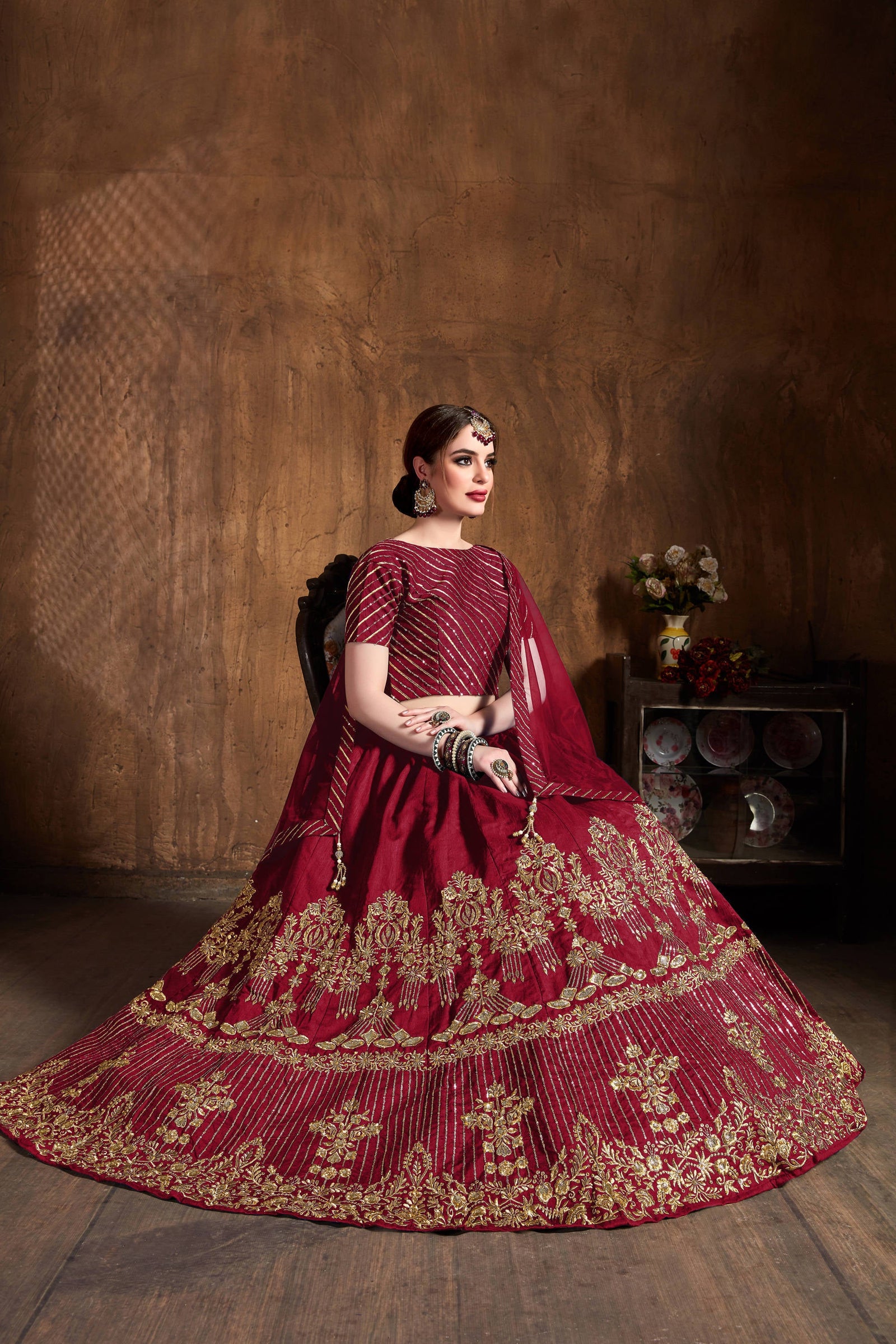 Mesmeric Red Sequins Art Silk Wedding Lehenga Choli ClothsVilla
