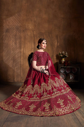 Mesmeric Red Sequins Art Silk Wedding Lehenga Choli ClothsVilla