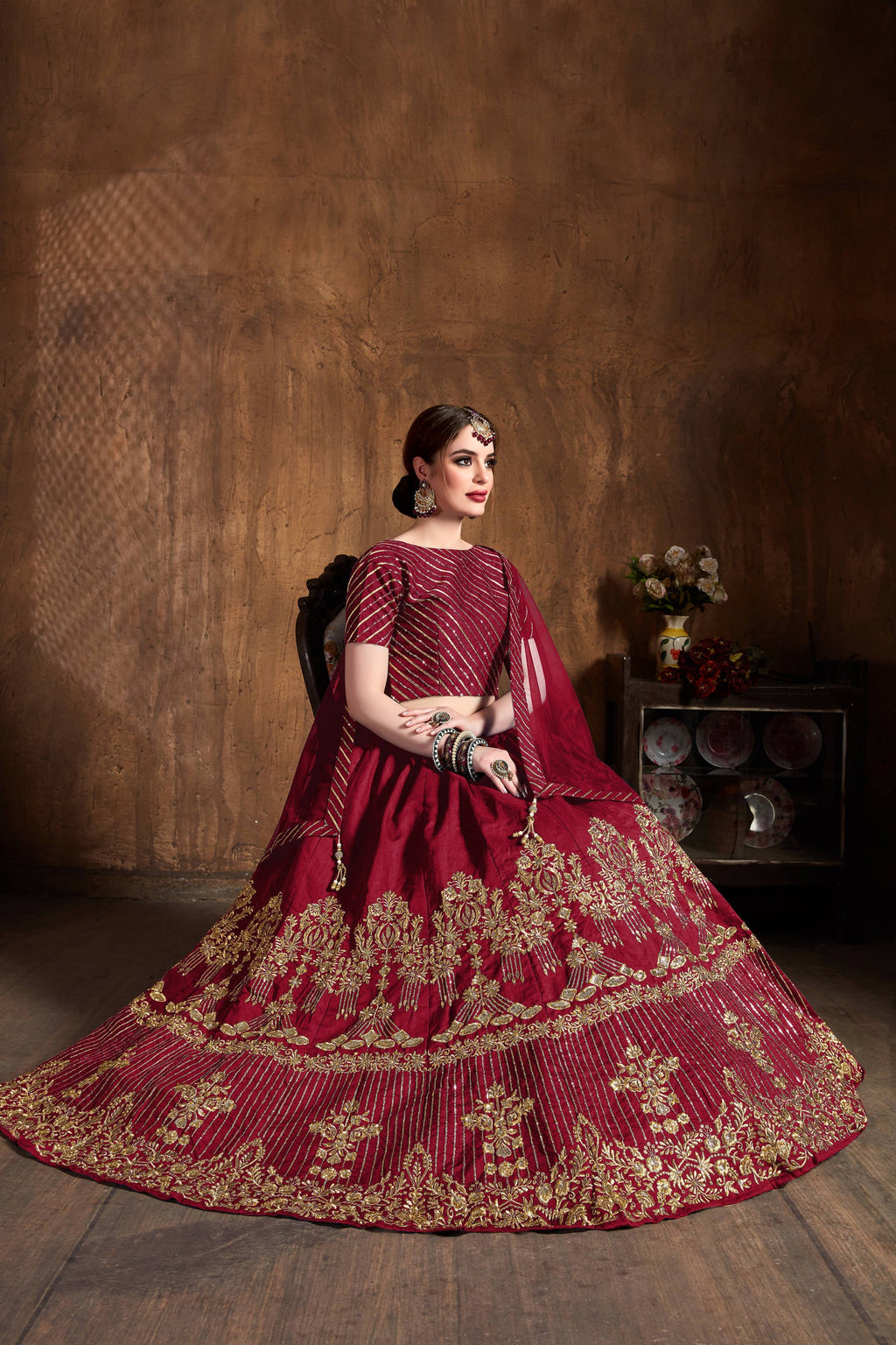 Mesmeric Red Sequins Art Silk Wedding Lehenga Choli ClothsVilla