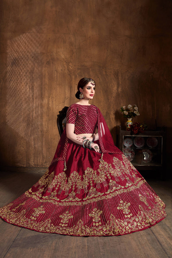 Mesmeric Red Sequins Art Silk Wedding Lehenga Choli ClothsVilla