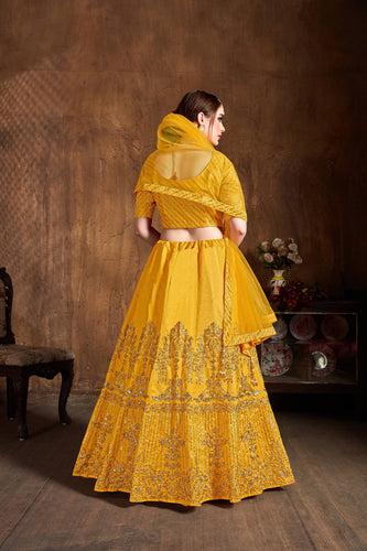 Preferable Yellow Sequins Art Silk Wedding Lehenga Choli ClothsVilla