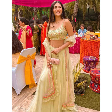 Designer Classy Mint Green Resham Soft Net Lehenga Choli with Embroidery Blouse ClothsVilla Main image