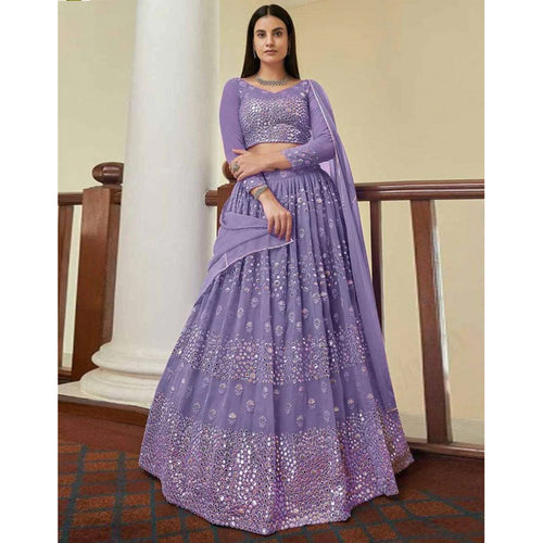 Designer Georgette Lehenga Choli with Mirror Work and Embroidery ClothsVilla