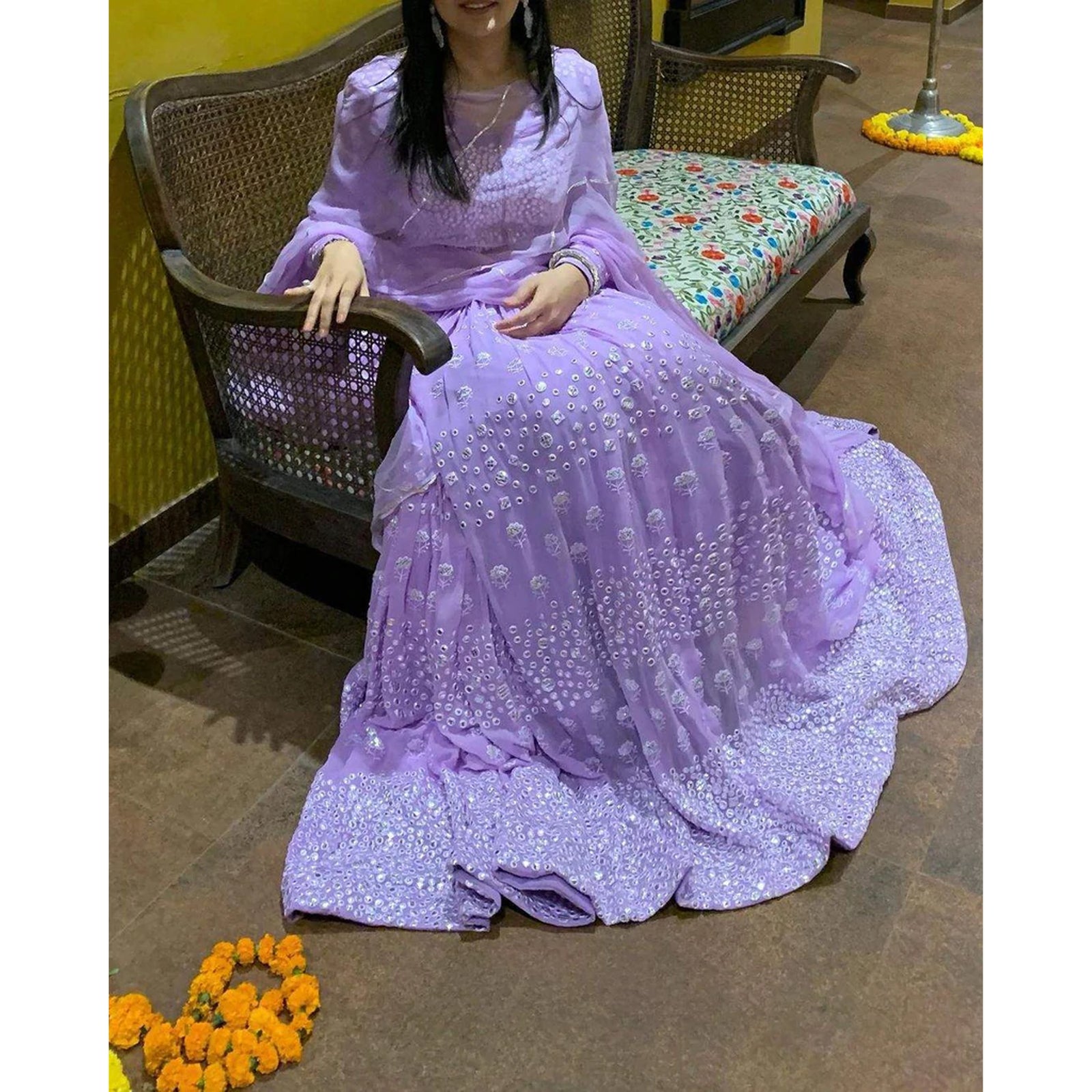 Designer Georgette Lehenga Choli with Mirror Work and Embroidery ClothsVilla