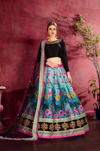 Stunning Multi Color Floral Printed Banglory Silk Wedding Lehenga Choli With Dupatta ClothsVilla