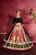 Load image into Gallery viewer, Sizzling Multi Color-Black Floral Printed Banglory Silk Wedding Lehenga Choli With Dupatta ClothsVilla
