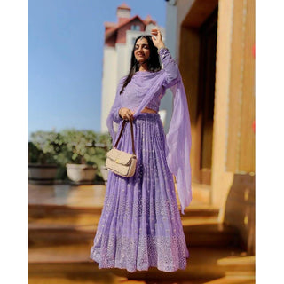 Designer Georgette Lehenga Choli with Mirror Work and Embroidery ClothsVilla