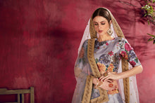 Load image into Gallery viewer, Impressive Grey Floral Printed Banglory Silk Wedding Lehenga Choli With Dupatta ClothsVilla