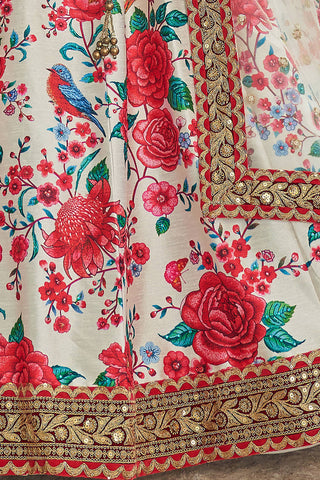 Ravishing White Floral Printed Art Silk Lehenga Choli With Dupatta ClothsVilla