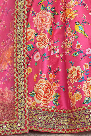 Wonderful Deep Pink Floral Printed Art Silk Lehenga Choli With Dupatta ClothsVilla