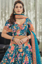 Load image into Gallery viewer, Marvelous Teal Blue Floral Printed Art Silk Lehenga Choli With Dupatta ClothsVilla