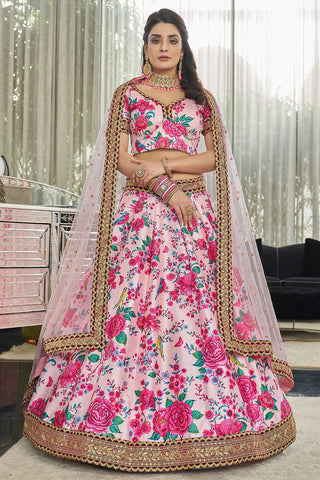 Incredible Light Pink Floral Printed Art Silk Lehenga Choli With Dupatta ClothsVilla