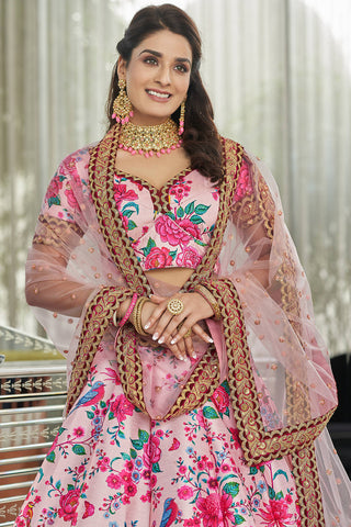 Incredible Light Pink Floral Printed Art Silk Lehenga Choli With Dupatta ClothsVilla