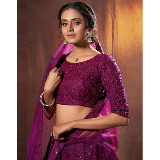 Designer Lehenga Choli in Net Fabrics and Wine Color with Embroidery Work ClothsVilla