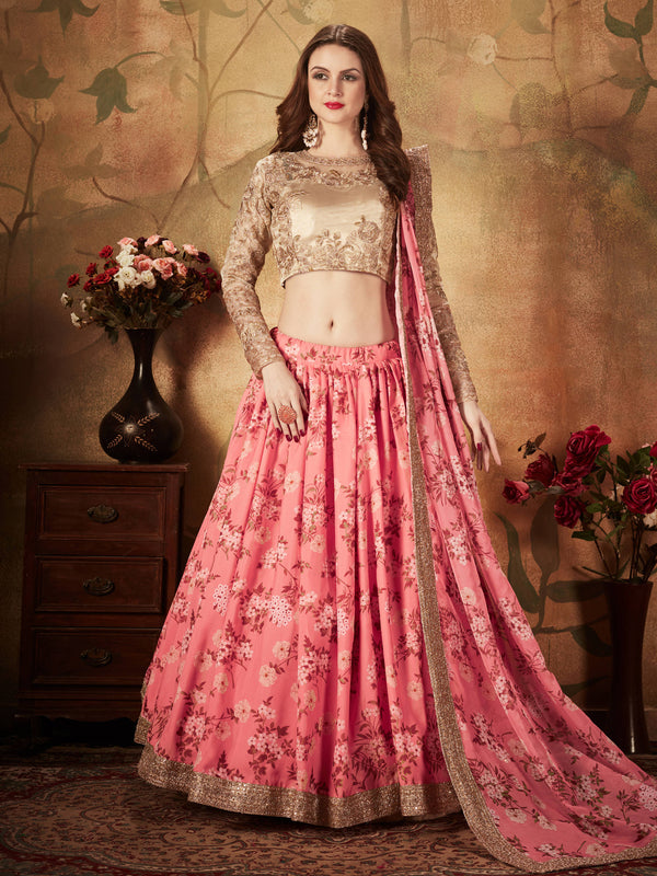 Ravishing Pink Sabyasachi Digital Printed Organza Party Wear Lehenga Choli With Blouse ClothsVilla