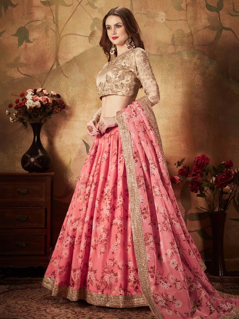 Ravishing Pink Sabyasachi Digital Printed Organza Party Wear Lehenga Choli With Blouse ClothsVilla